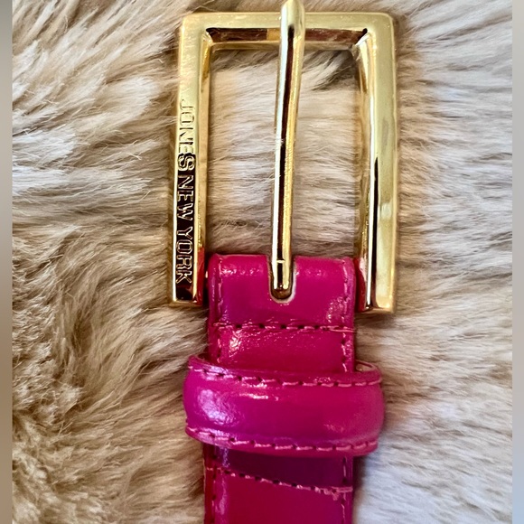 1980s Deep Pink Jones New York Leather Belt/Gold Toned Clasp - Size small- Rare - Picture 2 of 5